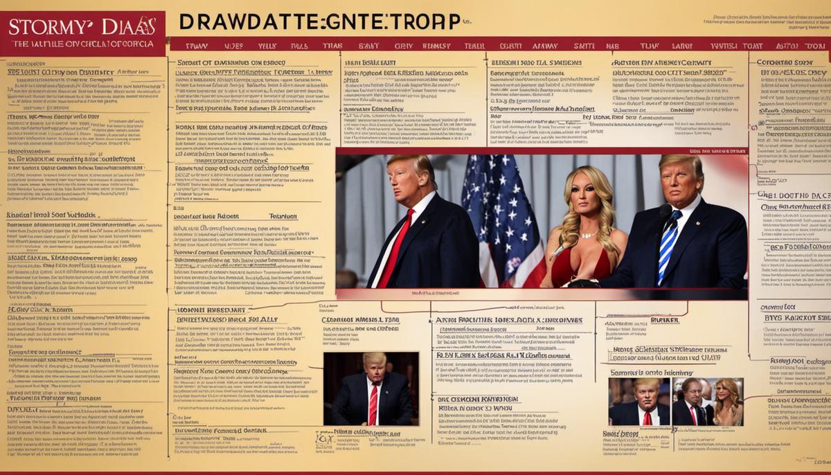 A timeline graphic displaying the key events of the legal battle between Stormy Daniels and Donald Trump.